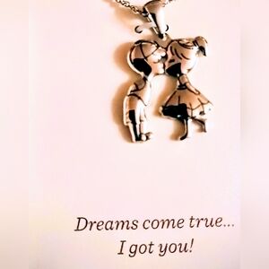 Hallmark Connections Silver Kissing Couple Necklace Boy Girl Dreams Come True